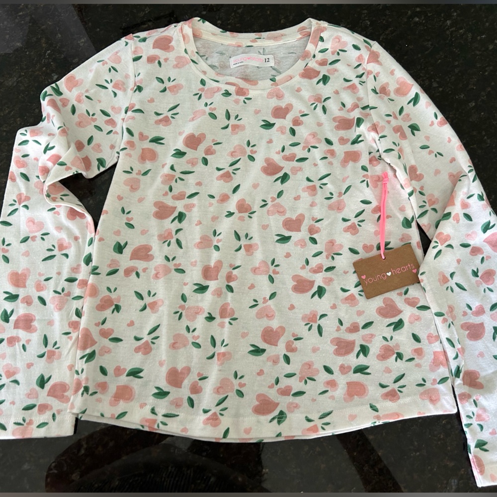 Size 12 Girls white & pink flora long sleeve shirt!